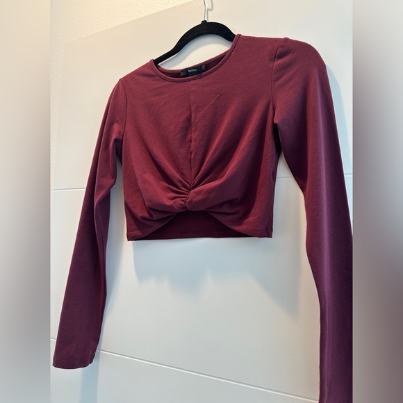 Forever 21 burgundy long sleeve crop top winter casual fall holiday event S - Picture 8 of 11
